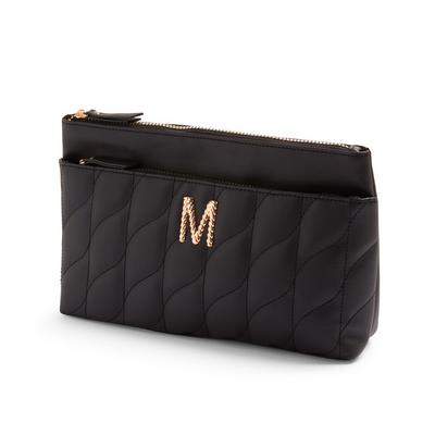 Black Twisted Quilted M Initial 2-In-1 Washbag