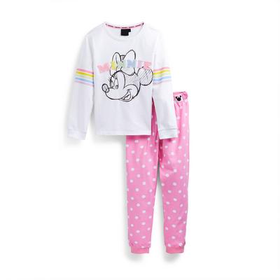 Older Girl White And Pink Disney Minnie Mouse Pyjama Set 2 Piece