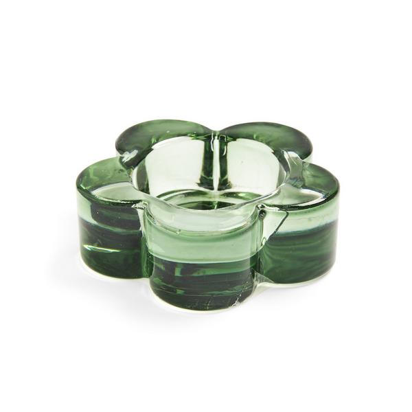Zielony szklany świecznik na tealighty w kształcie kwiatka