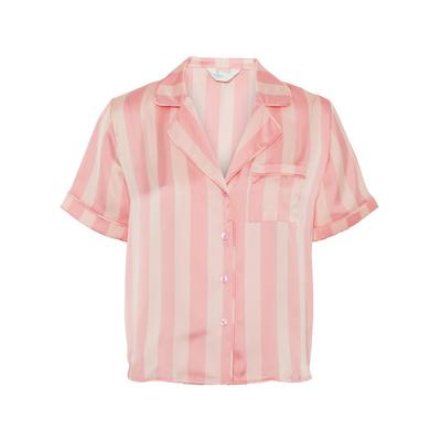 Pink Stripe Print Satin Pyjama Shirt