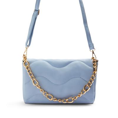 Sky Blue Faux PU Leather Wave Quilted Chain Crossbody bag