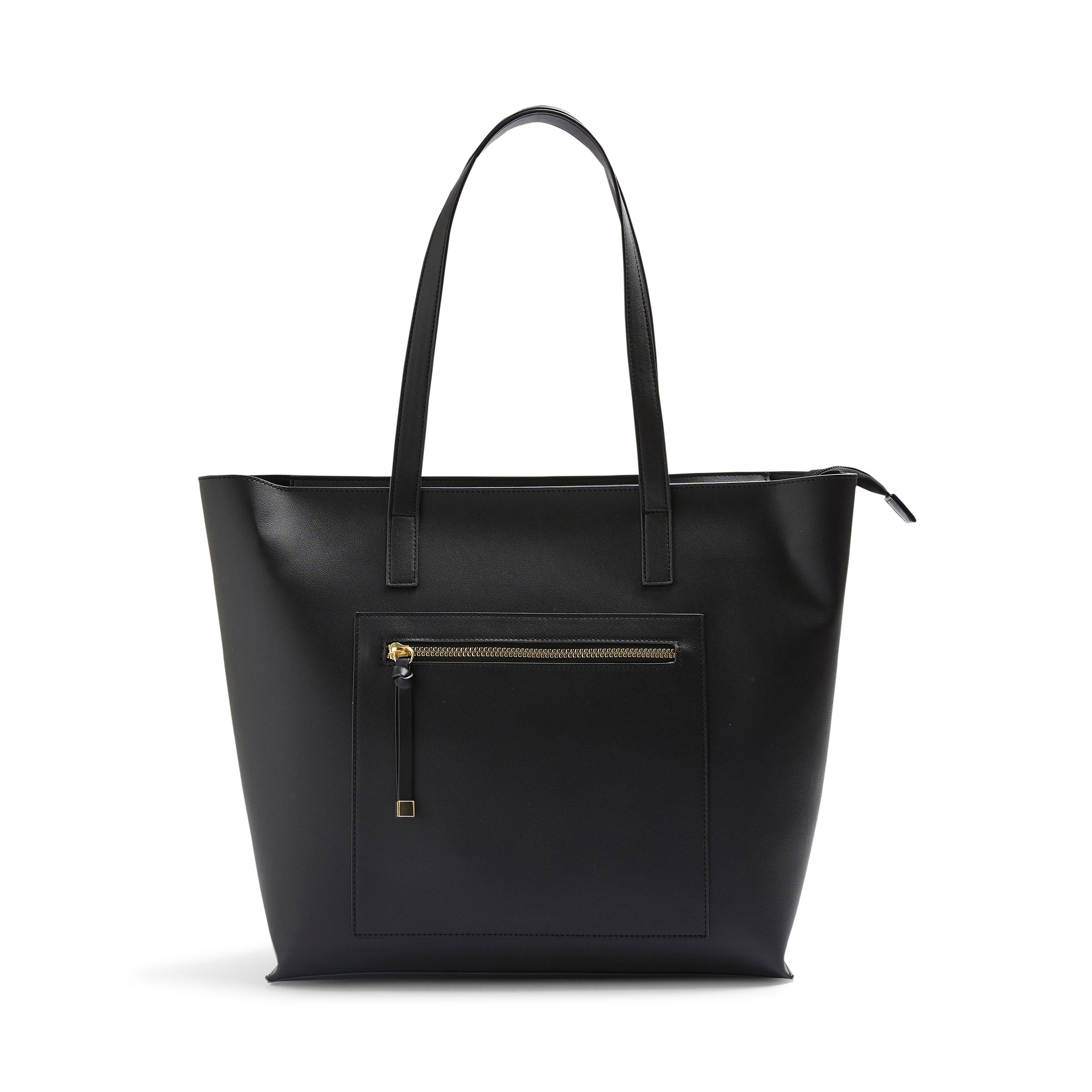 Black Faux PU Leather Zip Pocket Shopper Bag | Women's Handbags | Women ...