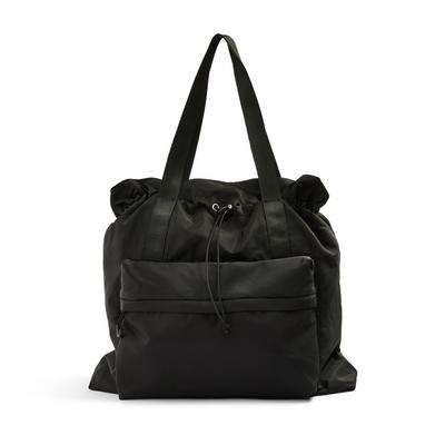 Black Nylon Elastic Shopper Bag