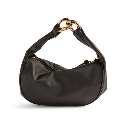 Black Faux Leather Linked Detail Shoulder Bag