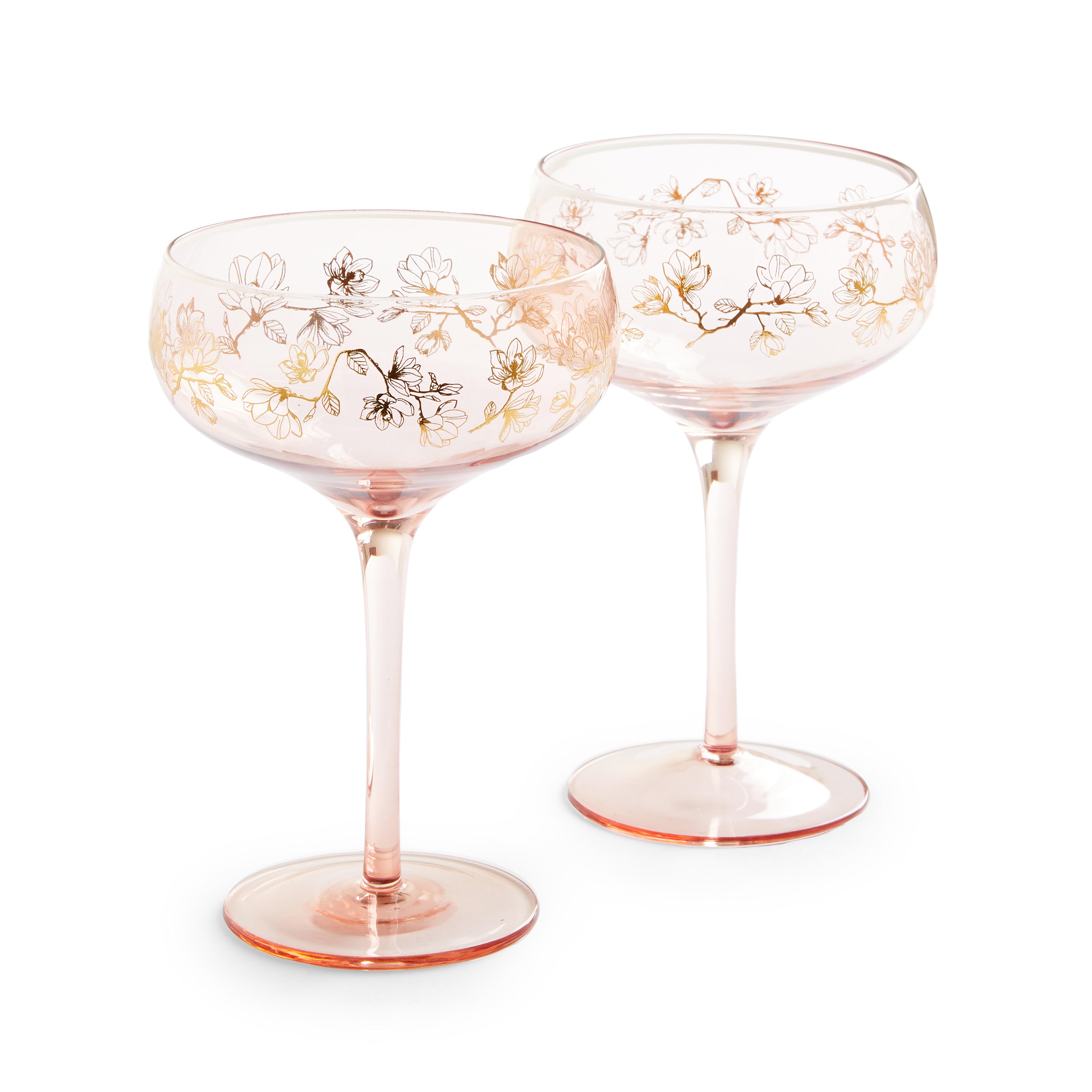 Rose Gold Floral Design Ornate Coupe Glasses 2 Pack