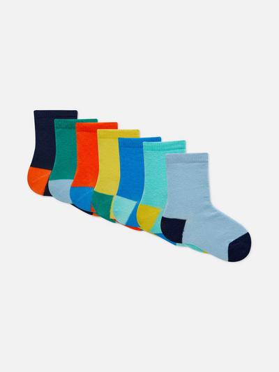 7 paires de chaussettes color block en coton