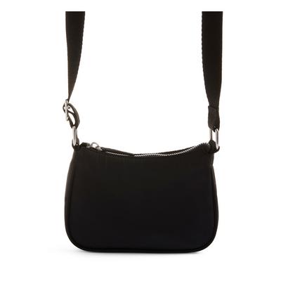 Black Polyester Zipped Crossbody Bag