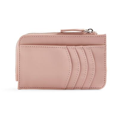 Dusty Pink Faux Leather Curved Cardholder Purse