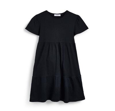 Zwarte jersey jurk met textuur voor meisjes