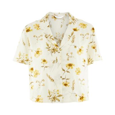 Nočna srajca maslene barve s cvetličnim potiskom