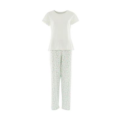 White Floral Print Pyjama Set 2 Piece