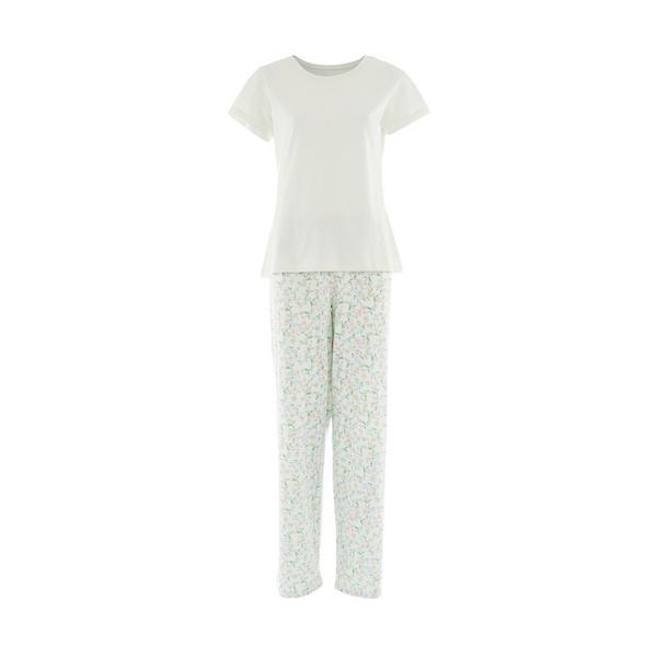 White Floral Print Pajama Set
