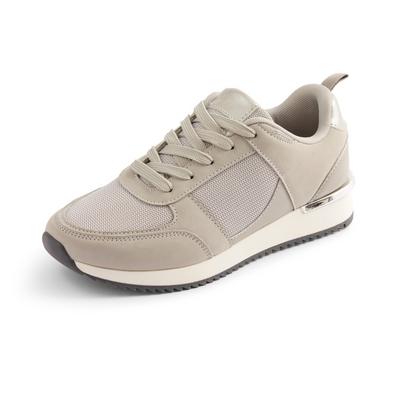 Deep Beige Mixed Panel Silver Detail Trainers