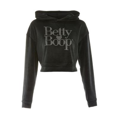 Black Betty Boop Embellished Cropped Hoodie