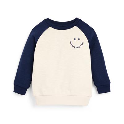 Sweat-shirt col rond bleu marine et crème bébé