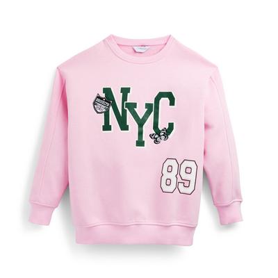 Roze NYC-trui met ronde hals voor meisjes