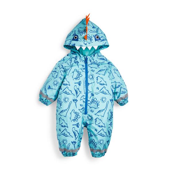 Baby Boy Teal Dinosaur All Over Print Puddle Suit