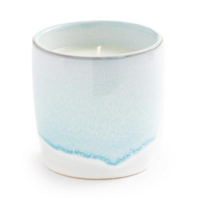 Kerze mit Einzeldocht, blau-weiß glasiert