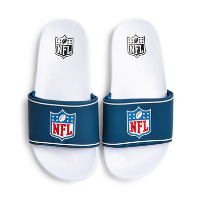 Older Boy Navy And White NFL Logo Slider Sandals