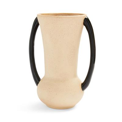Cream With Black Handle Ceramic Tall Vase