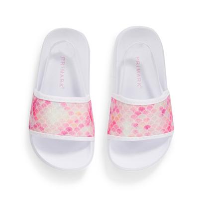 Younger Child White And Pink Stapped Slider Sandals
