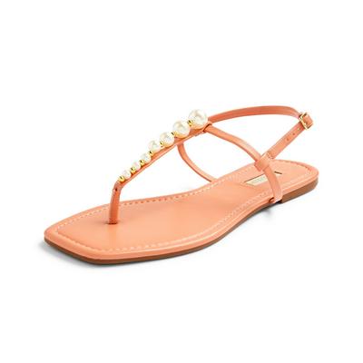 Peach Embellished Thong Sandals