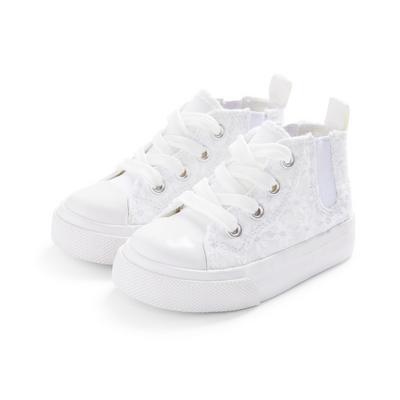 Younger Child White Embossed High Top Trainers