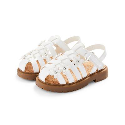 Younger Child White Flower Embellished Sandals