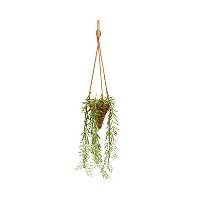Natural Cone Hanging Basket With Faux Plant And Pot