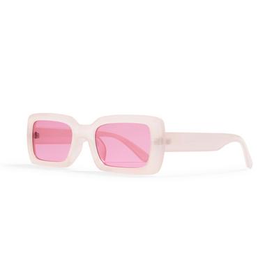 Sonnenbrille mit rosafarbener, eckiger Fassung