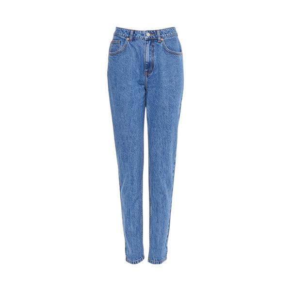 Blaue Mom-Jeans im Vintage-Look