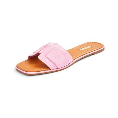 Sandálias rasas relevo pele exótica cor-de-rosa