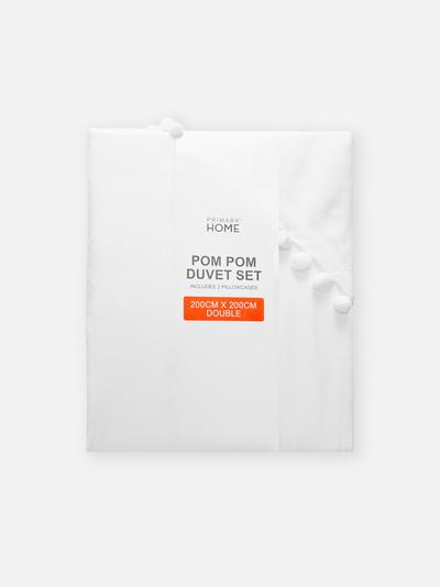 White Pom-Pom Double Duvet Cover Set