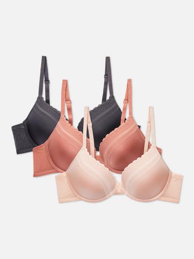 3-Pack Push Up Lace Panel Bras