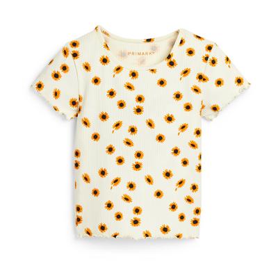 Older Child White Sunflower All Over Print Ribbed T-Shirt