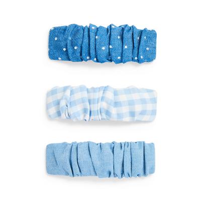 Blue Denim Ruched Hair Clips, 3-Pack