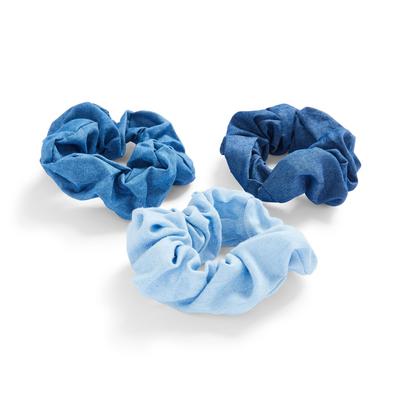 Blue Denim Scrunchies, 3-Pack