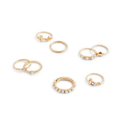 Gold Bride Ring Set, 8 Pieces