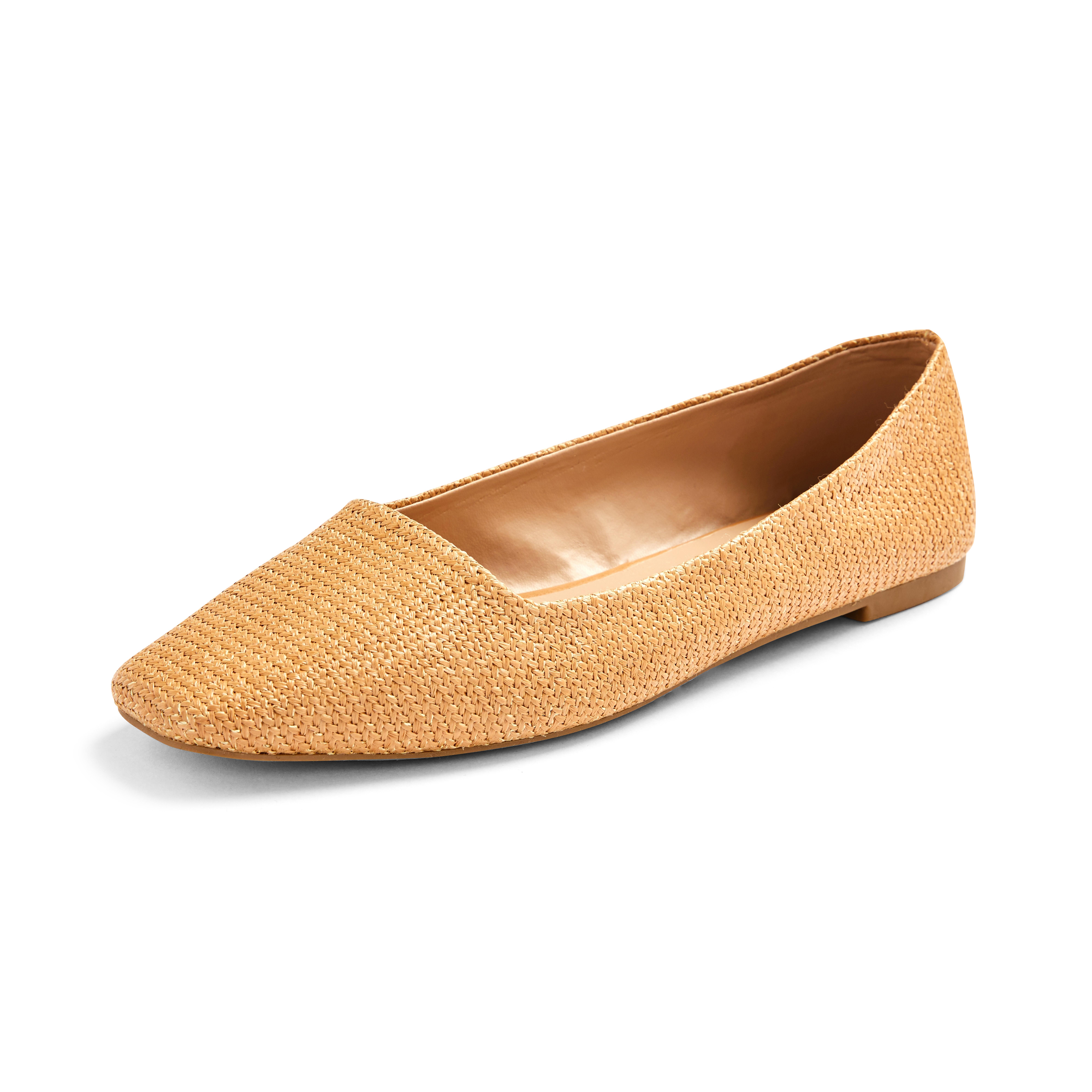 Tan Embellished Square Toe Flats Ballet Shoes, Loafers & Pumps