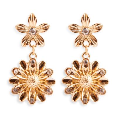 Goldtone Rhinestone Flower Dangle Earrings