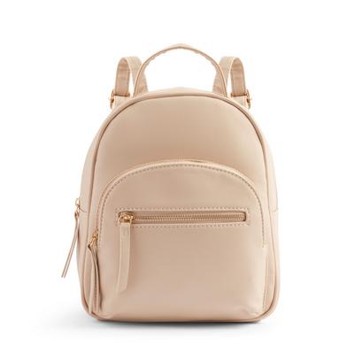 Beige Faux Leather Backpack