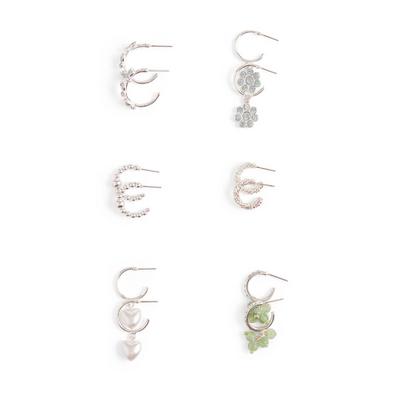 Silvertone Huggie Earrings Set 6 Pack