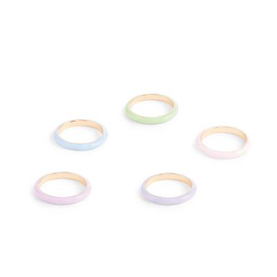 Goudkleurige en pastelkleurige ringen, set van 5