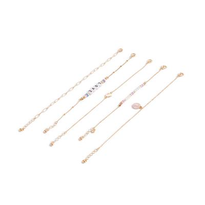 Goldtone Chain And Love Beaded Bracelet Set 5 Pack