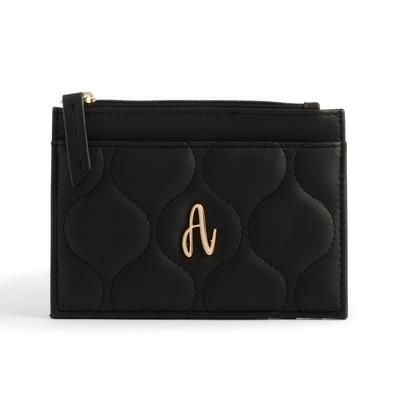 Black Quilted A Initial Cardholder Purse
