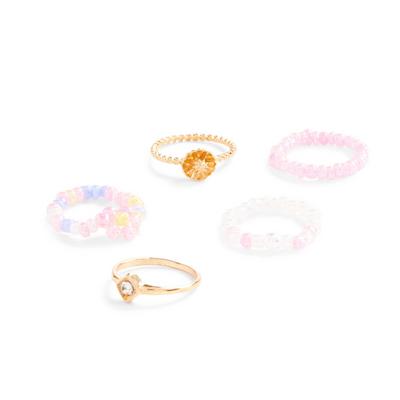 Multi Goldtone And Beaded Ring Set, 5-Pack