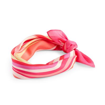 Růžový saténový šátek s barevnými proužky