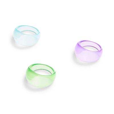 Mixed Colour Dome Ring 3 Pack