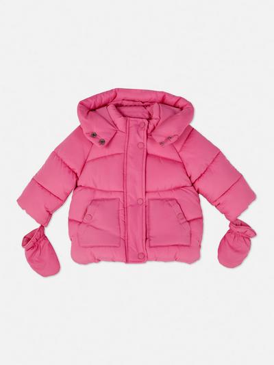 Hooded Puffer Coat with Mittens