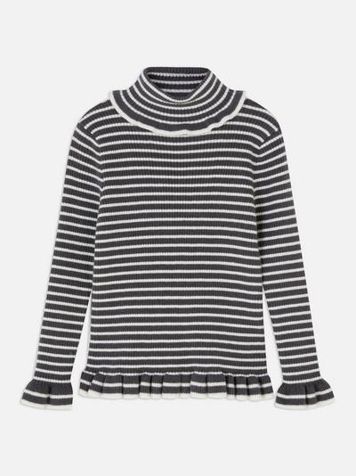 Ruffled Roll Neck Striped Top